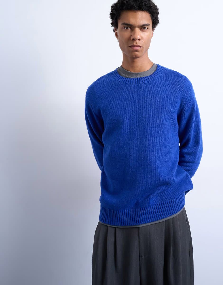 ASOS Topman regular fit knitted crew neck jumper with wool in cobalt blue