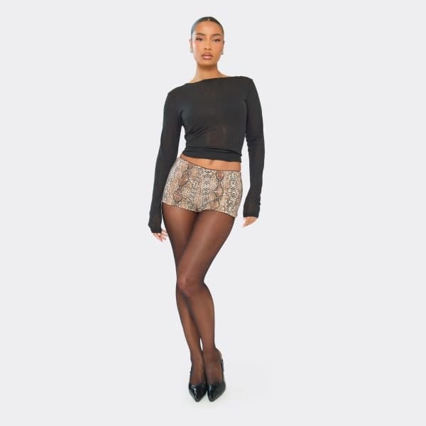 EGO Mid Rise Booty Shorts In Multi Snake Print, Women's Size UK 6 - 1