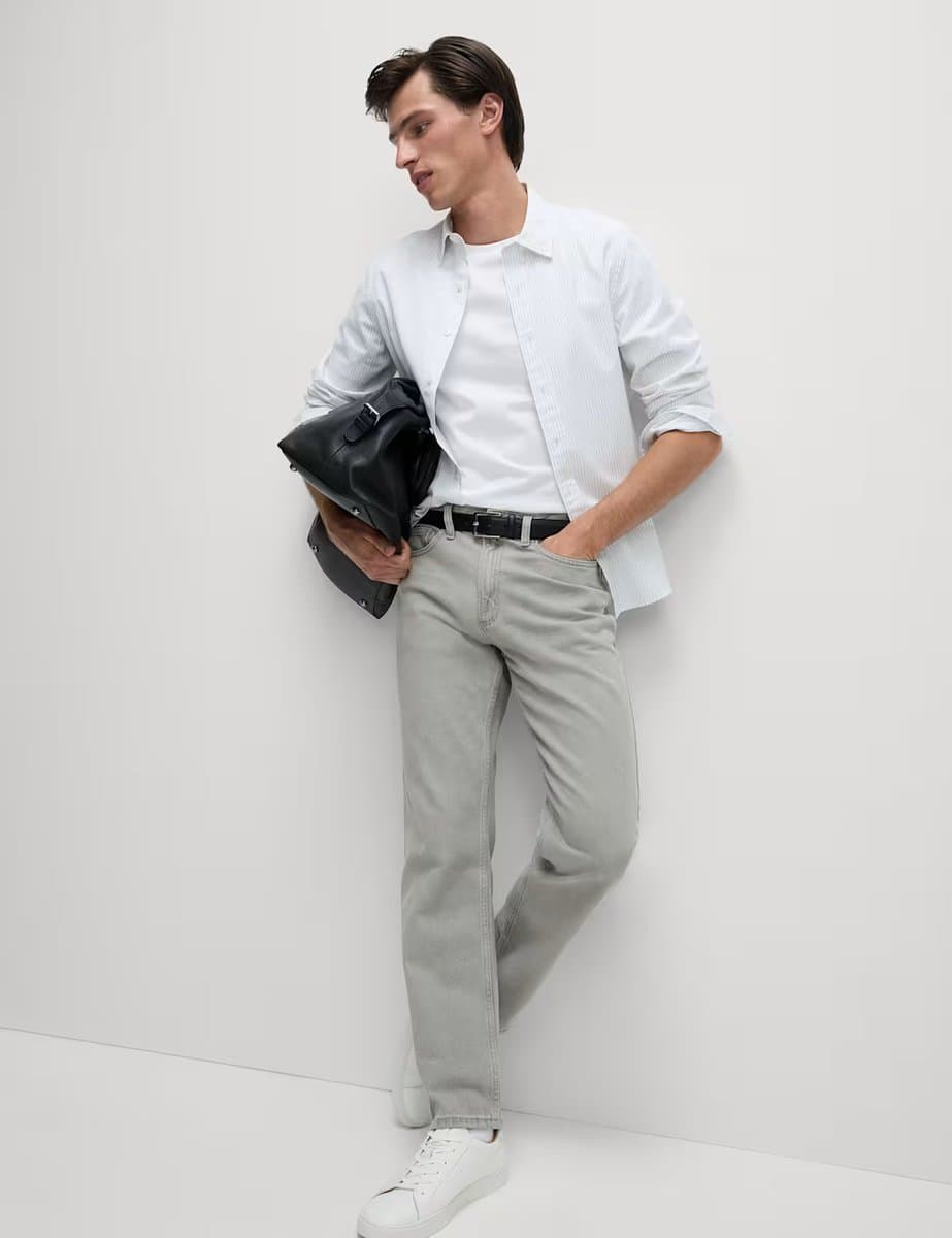 Marks & Spencer M&S Straight Fit Pure Cotton Jeans Light Grey