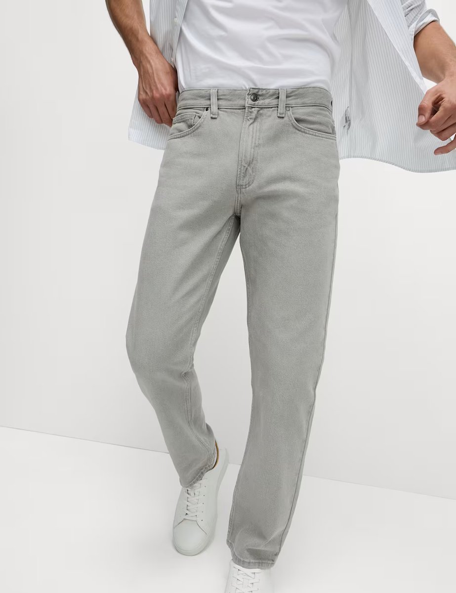 Marks & Spencer M&S Straight Fit Pure Cotton Jeans Light Grey - 3