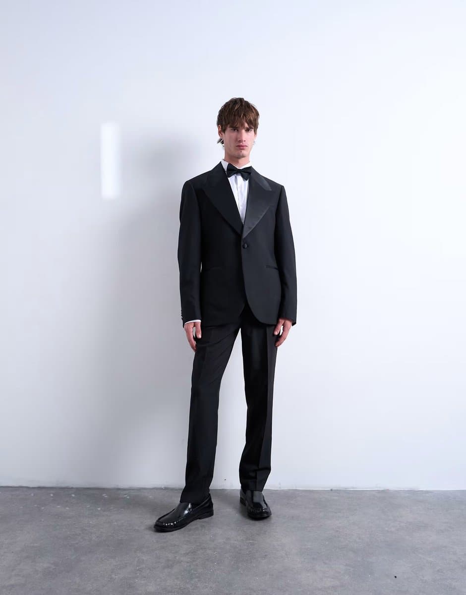 ASOS Topman slim tux suit trousers in black