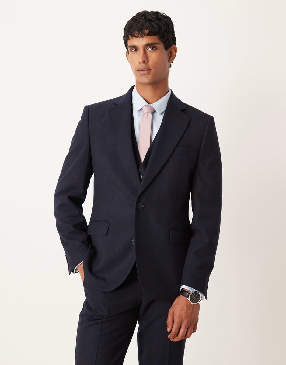 ASOS ASOS DESIGN slim wool look suit jacket in navy