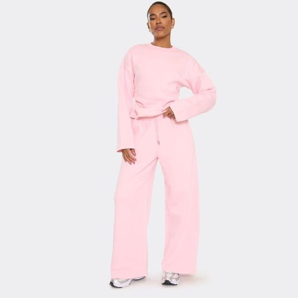 EGO Drawstring Waist Wide Leg Joggers In Pink, Women's Size UK 6 - 1