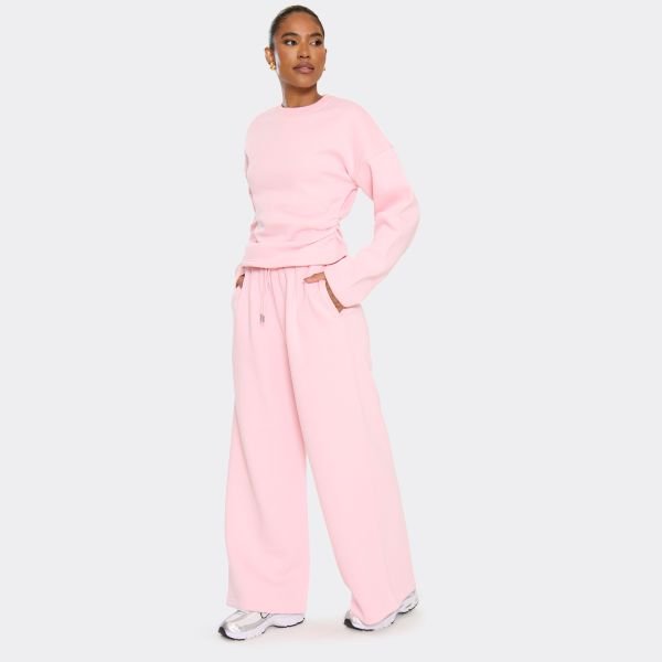 EGO Drawstring Waist Wide Leg Joggers In Pink, Women's Size UK 6 - 2