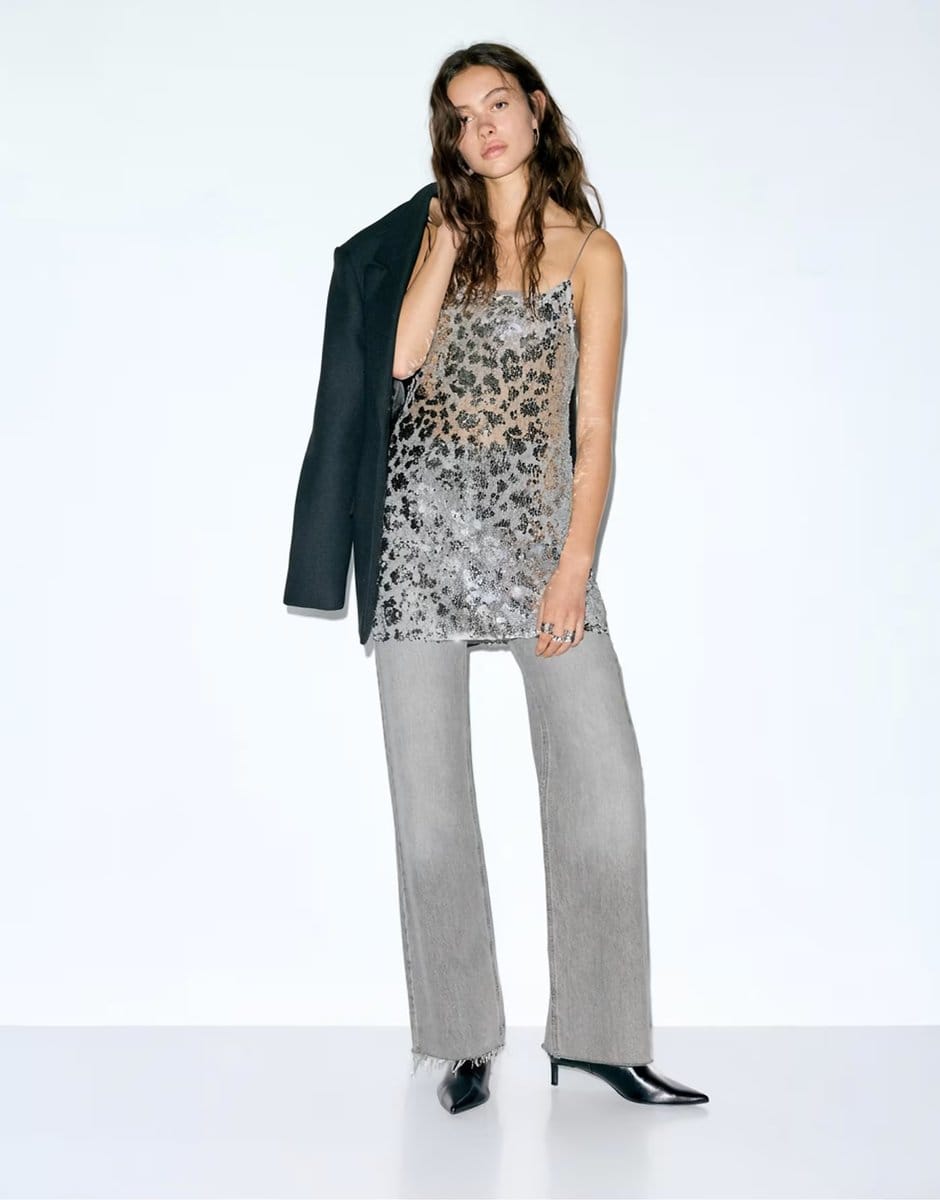 ASOS Pull&Bear Short sequin strappy dress in silver - 4