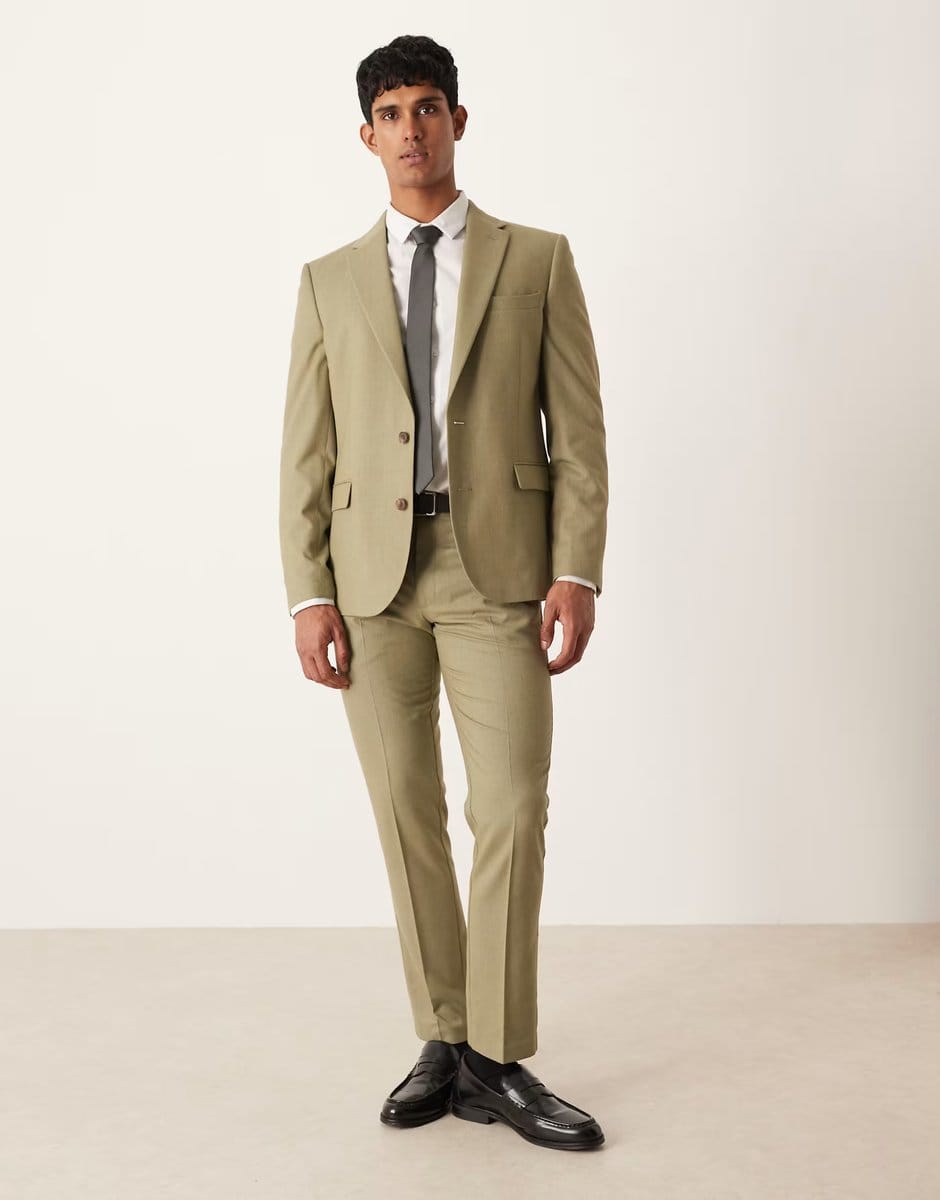 ASOS ASOS DESIGN slim suit jacket in light green flannel - 1