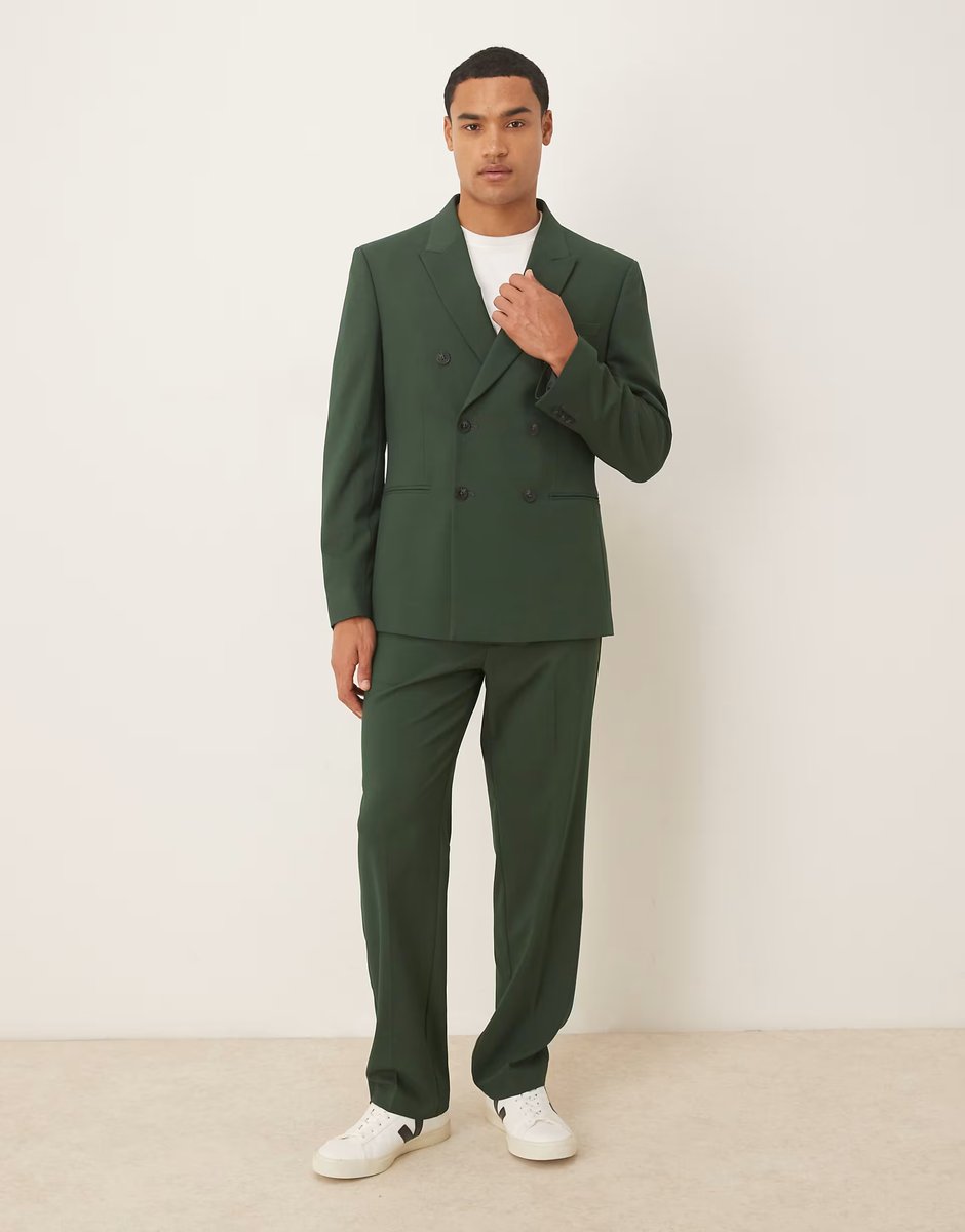ASOS ASOS DESIGN double breasted slim suit jacket in dark green - 2