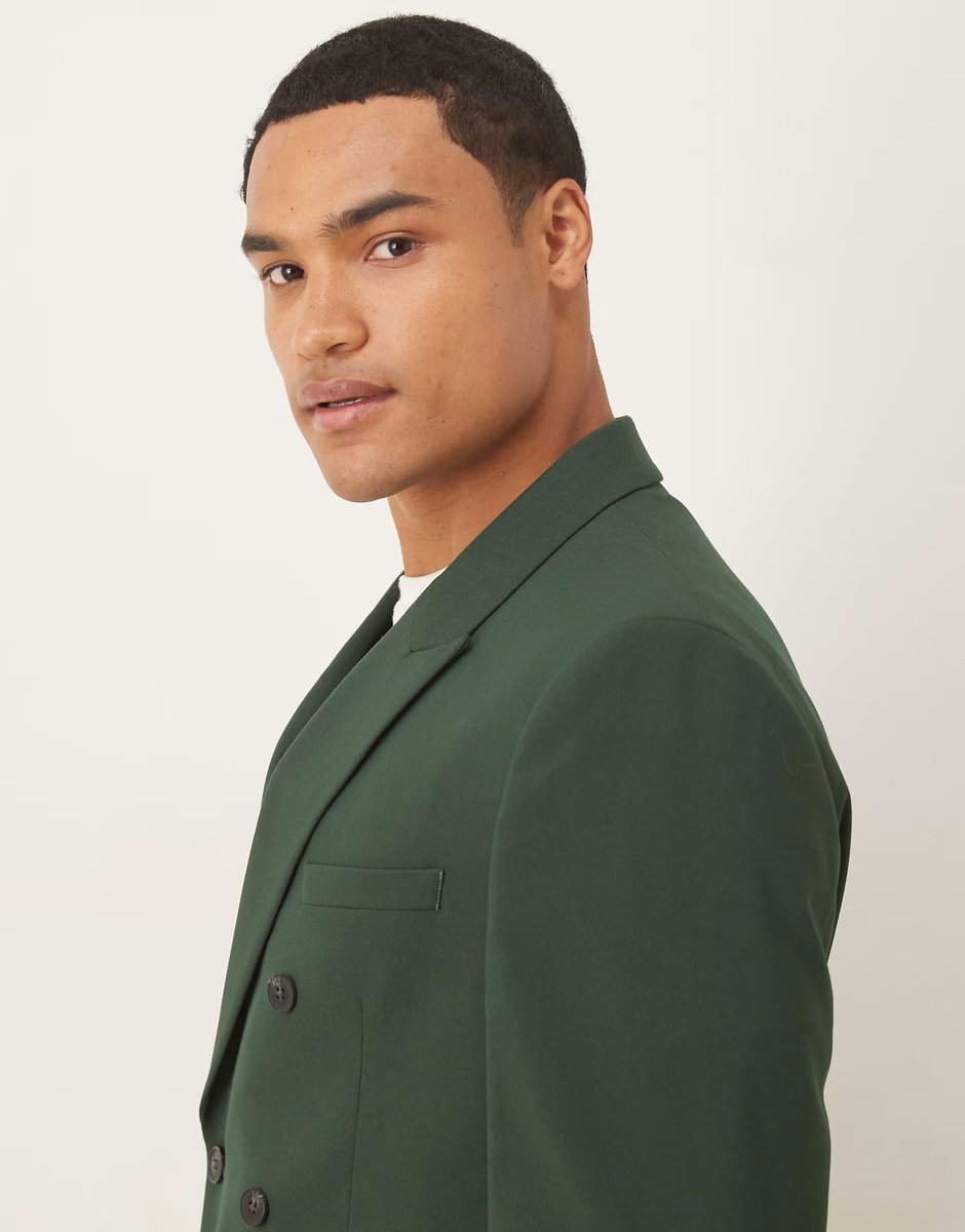 ASOS ASOS DESIGN double breasted slim suit jacket in dark green - 4