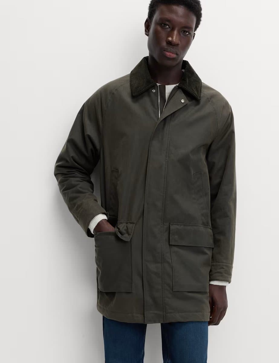 Marks & Spencer M&S Cord-Collar Wax Jacket in Dark Khaki