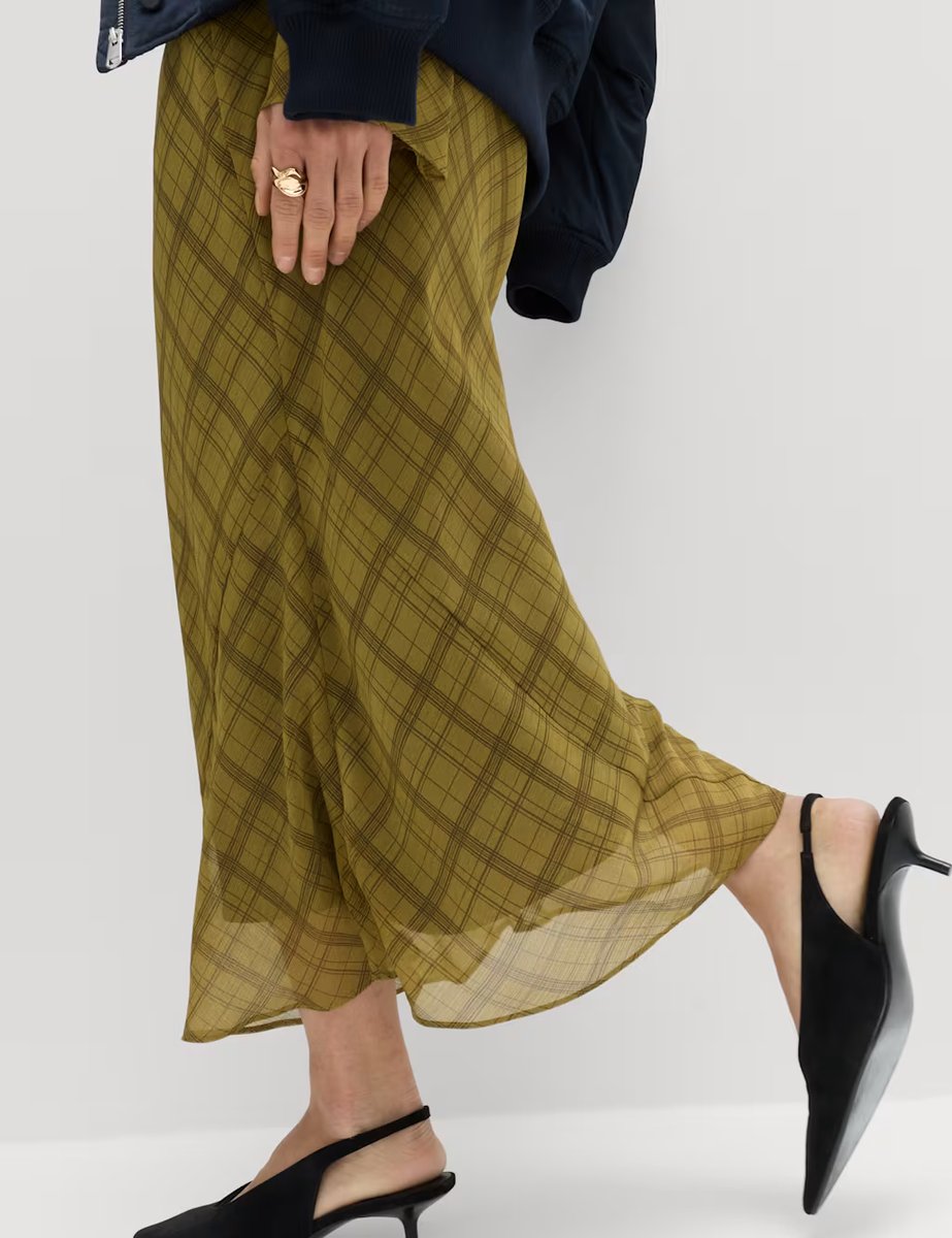 Marks & Spencer M&S Checked Scoop Neck Long Sleeve Midaxi Column Dress Green Mix - 3