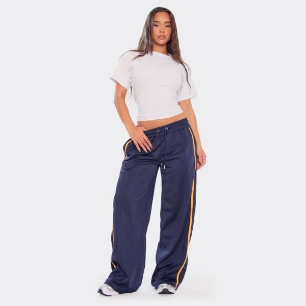 EGO EGO Navy Blue Tie Waist Contrast Side Stripe Track Pants