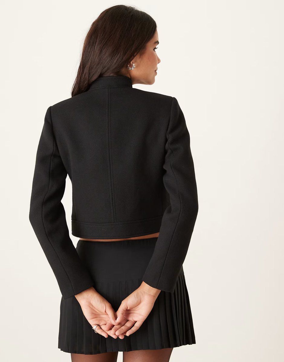 ASOS Mango cotton short tailored jacket with gold buttons in black - 4