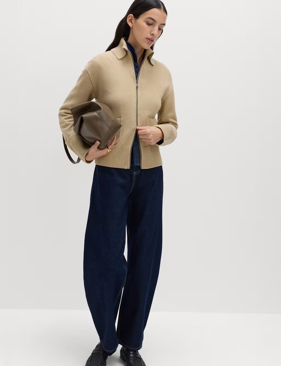 Marks & Spencer M&S Cotton Rich Pocket Detail Collared Knitted Jacket Sandstone - 2