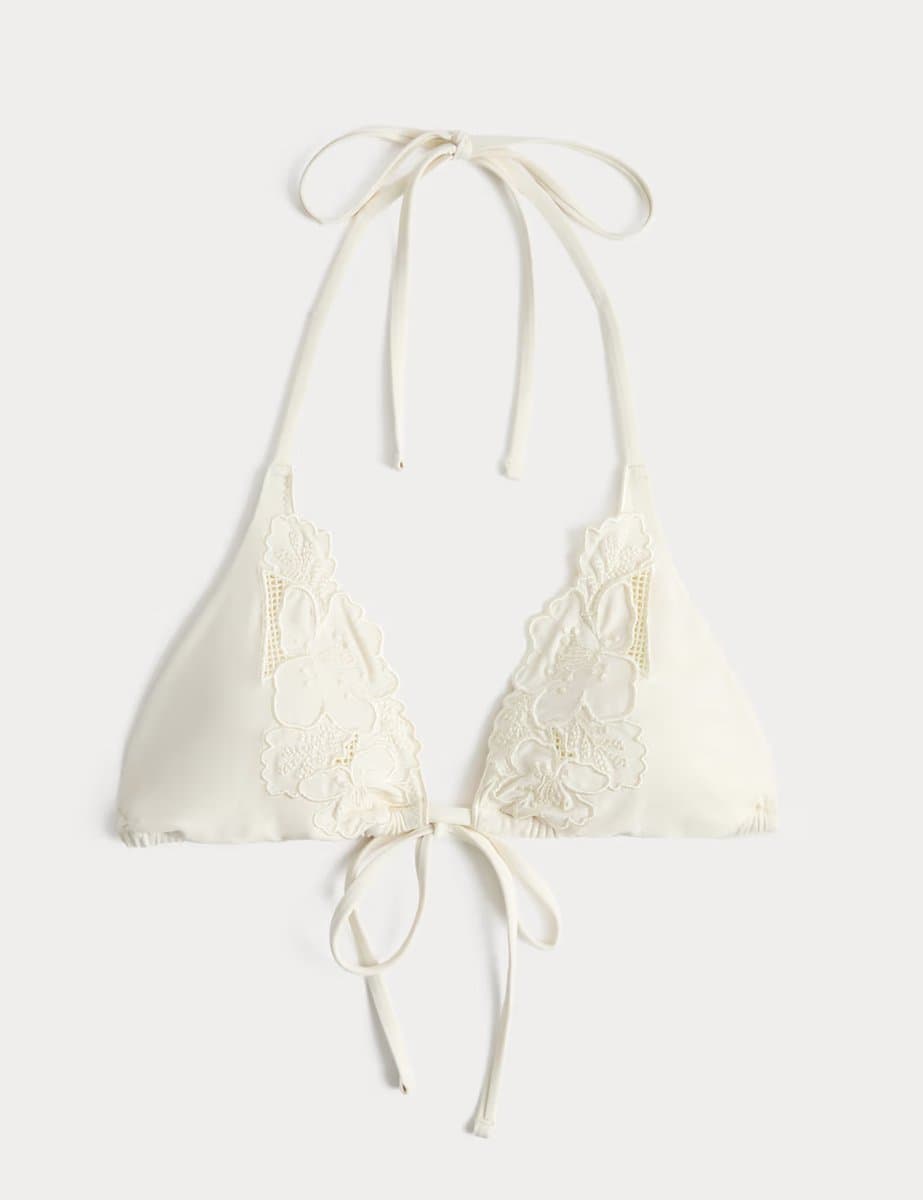 Marks & Spencer M&S Floral Triangle Bikini Top in Ivory