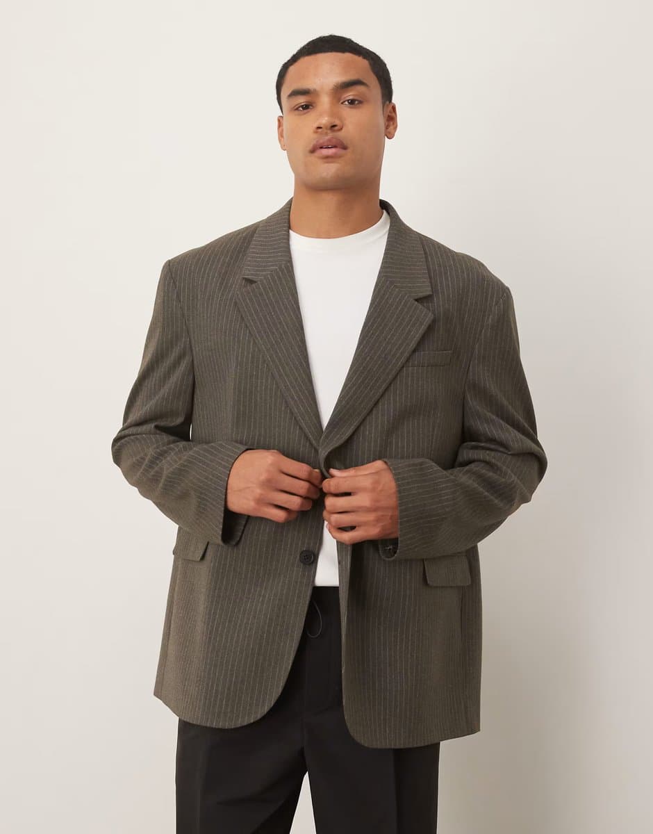 ASOS ASOS DESIGN slouchy oversized blazer in grey flannel pinstripe