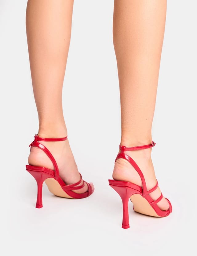 Public Desire Free Spirit Red Strappy Round Toe Mid Heels - 3