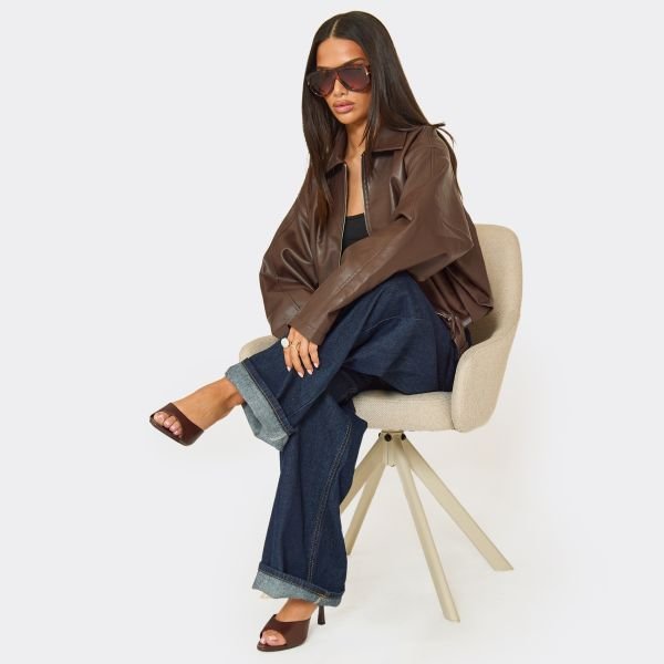 EGO Rowan Peep Toe Heeled Mule In Brown Faux Leather, Women's Size UK 3 - 1