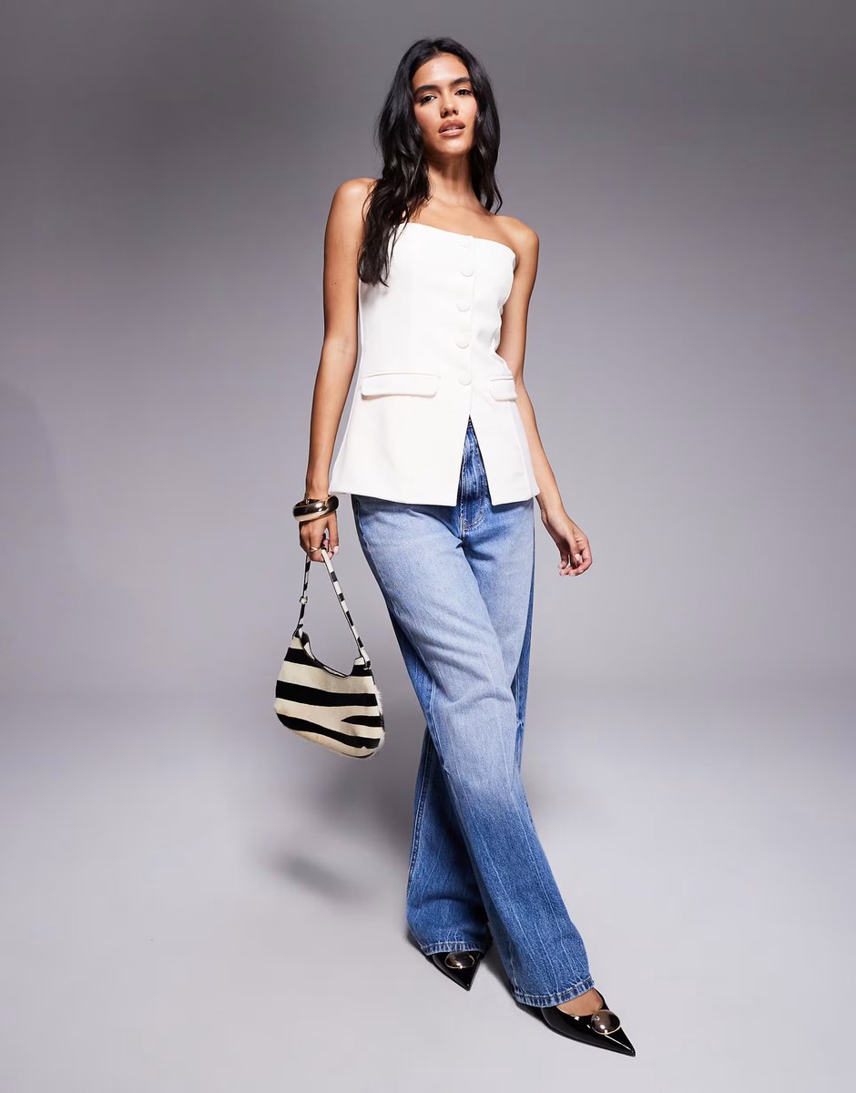 ASOS Brave Soul tailored bandeau waistcoat in cream - 3