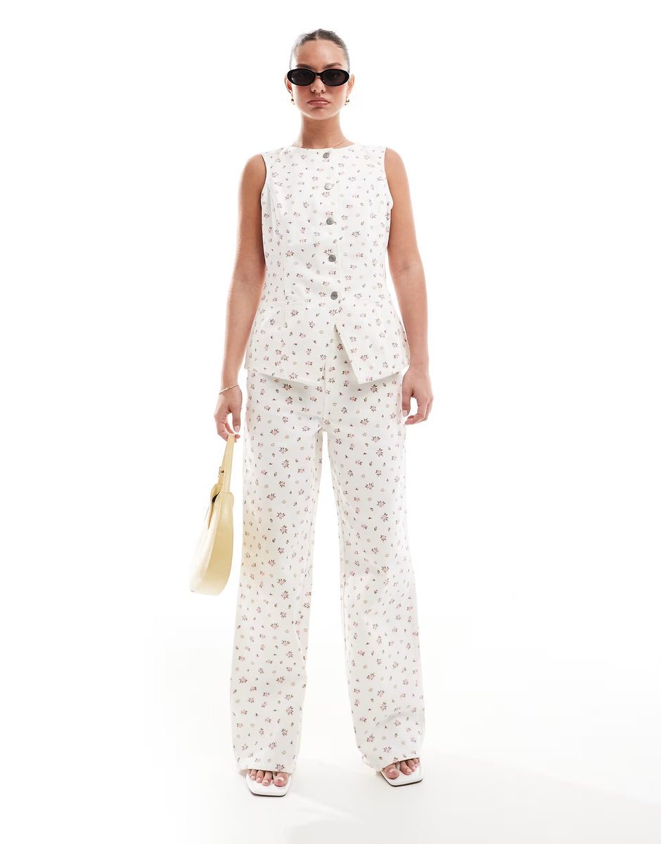 ASOS Threadbare denim co-ord in white with pink ditsy print - 2