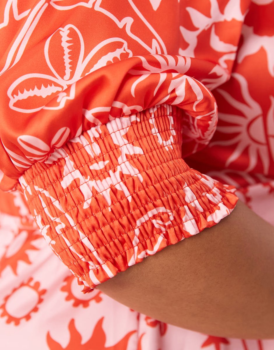 ASOS Never Fully Dressed Plus palm print contrast midaxi dress in red and pink - 4