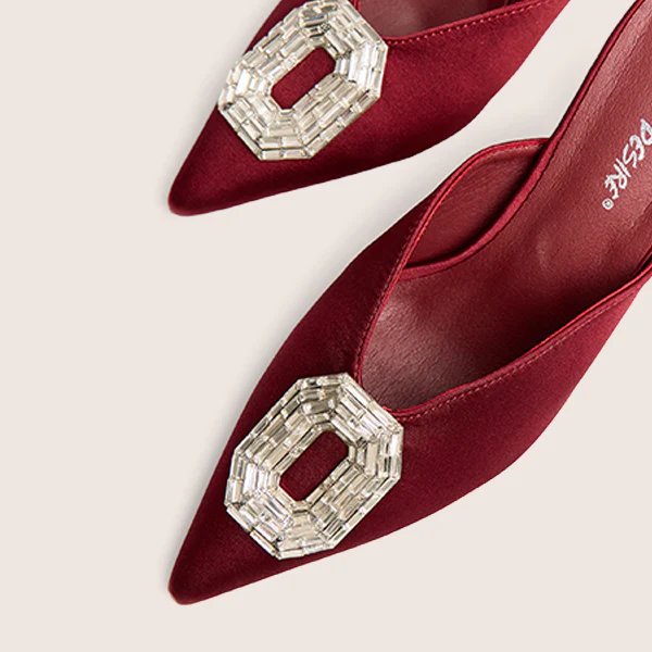 Public Desire Classique Burgundy Broach Embellishment Mid Heels Mule - 4