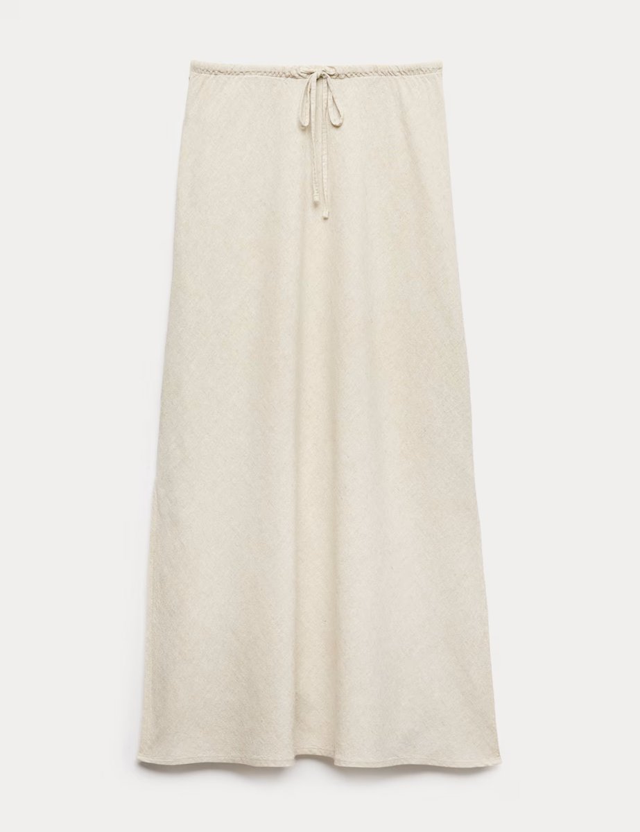 Marks & Spencer M&S Linen Rich Maxi A-Line Skirt Oatmeal - 2