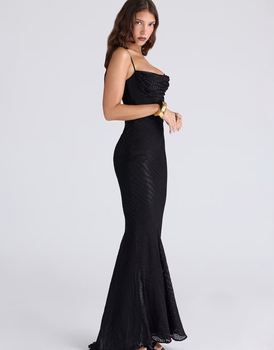 ASOS House of CB Nalani black burnout satin maxi gown in black - 2