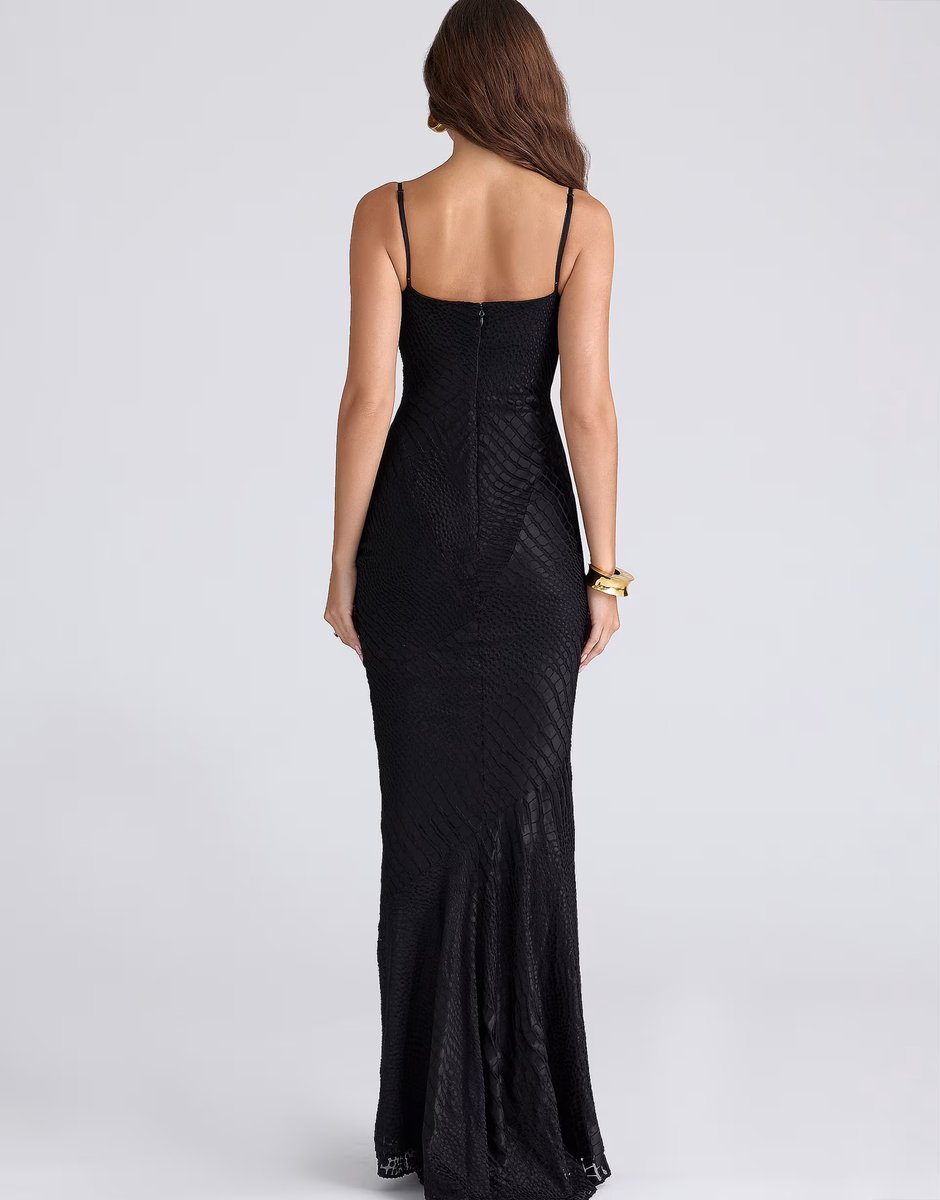 ASOS House of CB Nalani black burnout satin maxi gown in black - 3