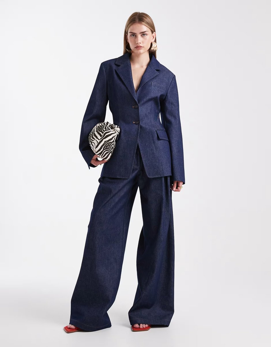 ASOS ASOS DESIGN tailored denim cinch waist blazer co ord in indigo - 3