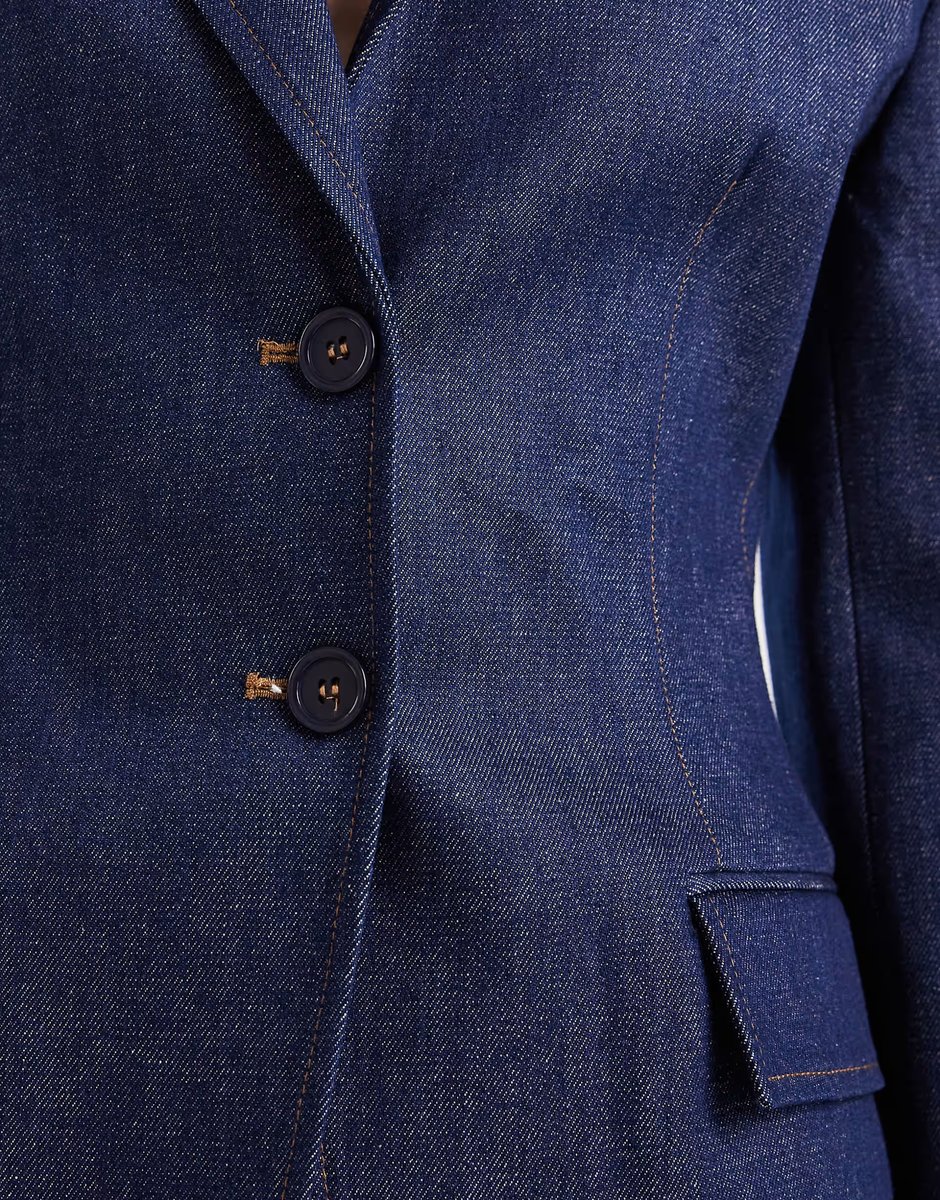 ASOS ASOS DESIGN tailored denim cinch waist blazer co ord in indigo - 4