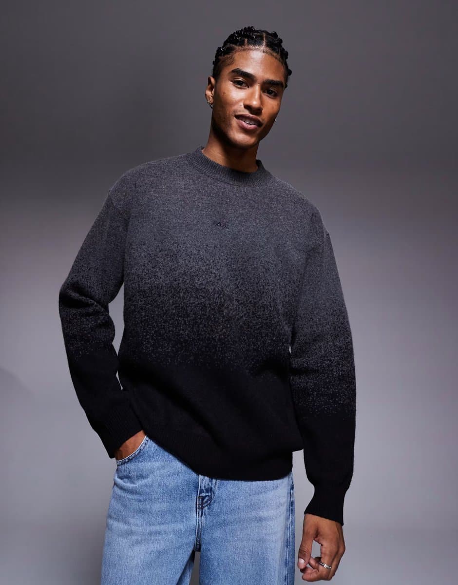 ASOS Boss Orange kalbrush chest logo gradient crew neck knit jumper in black