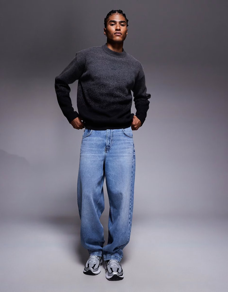 ASOS Boss Orange kalbrush chest logo gradient crew neck knit jumper in black - 2