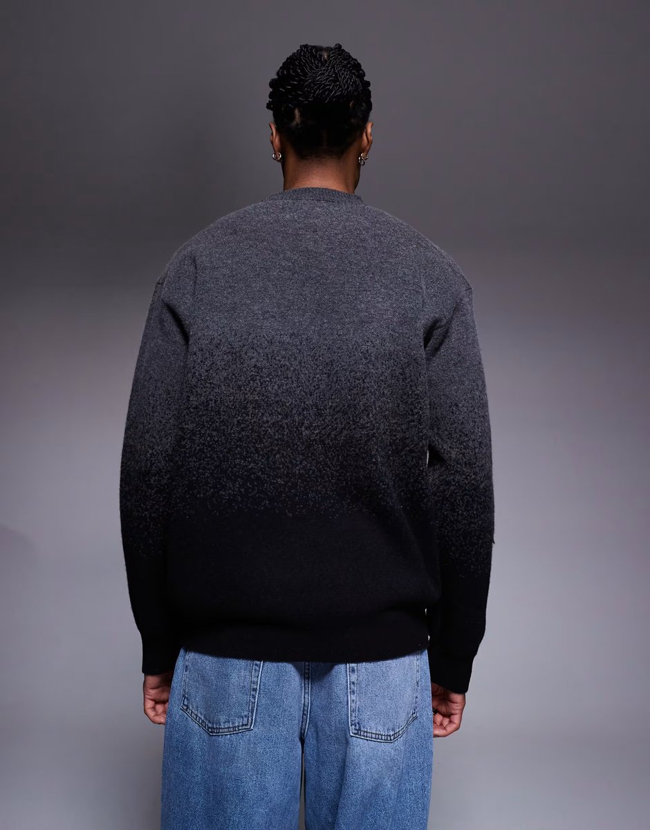 ASOS Boss Orange kalbrush chest logo gradient crew neck knit jumper in black - 3