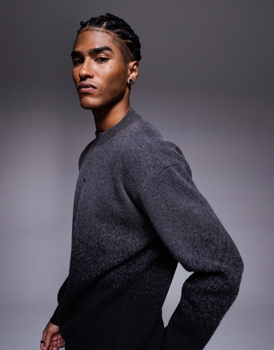 ASOS Boss Orange kalbrush chest logo gradient crew neck knit jumper in black - 4