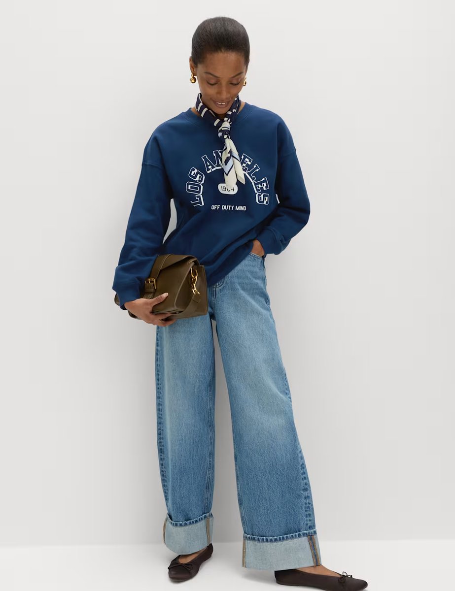 Marks & Spencer M&S Cotton Rich Graphic Long Sleeve Sweatshirt Dark Marine - 2