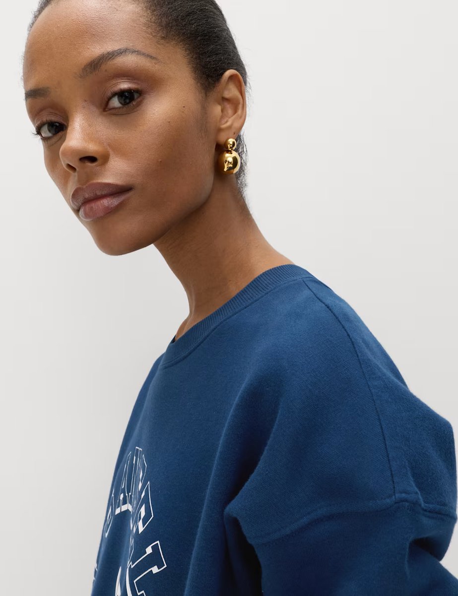 Marks & Spencer M&S Cotton Rich Graphic Long Sleeve Sweatshirt Dark Marine - 4