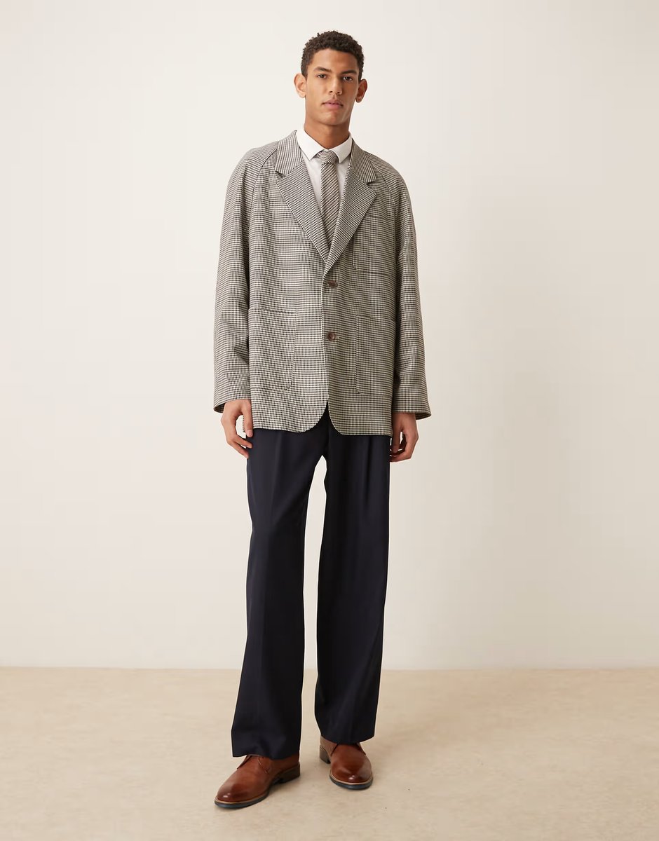 ASOS ASOS DEISGN slouchy raglan blazer in stone puppytooth - 2