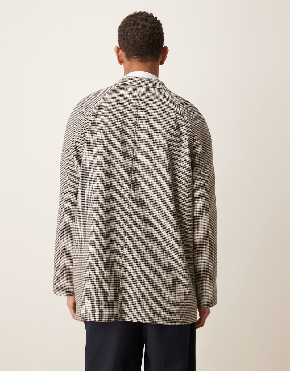 ASOS ASOS DEISGN slouchy raglan blazer in stone puppytooth - 3