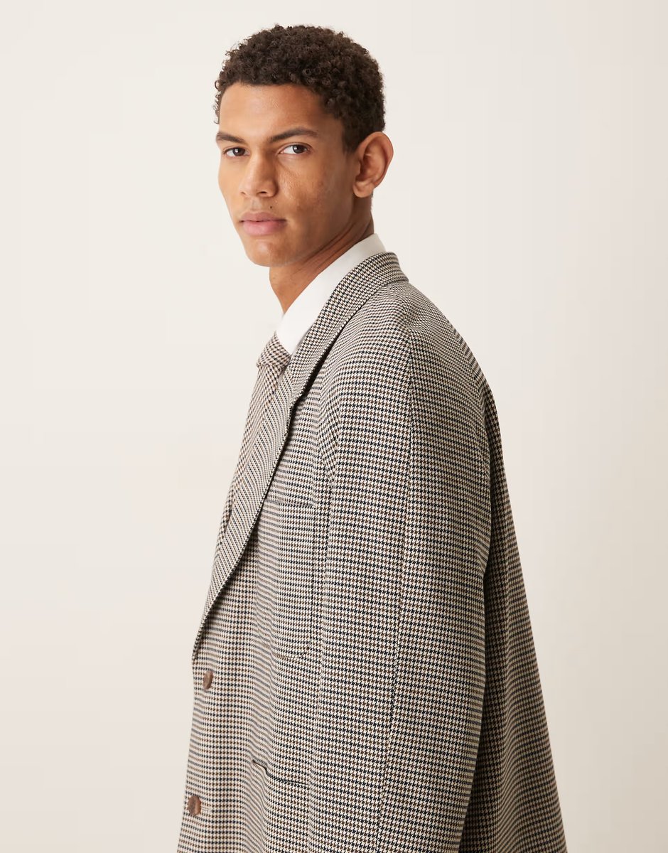 ASOS ASOS DEISGN slouchy raglan blazer in stone puppytooth - 4