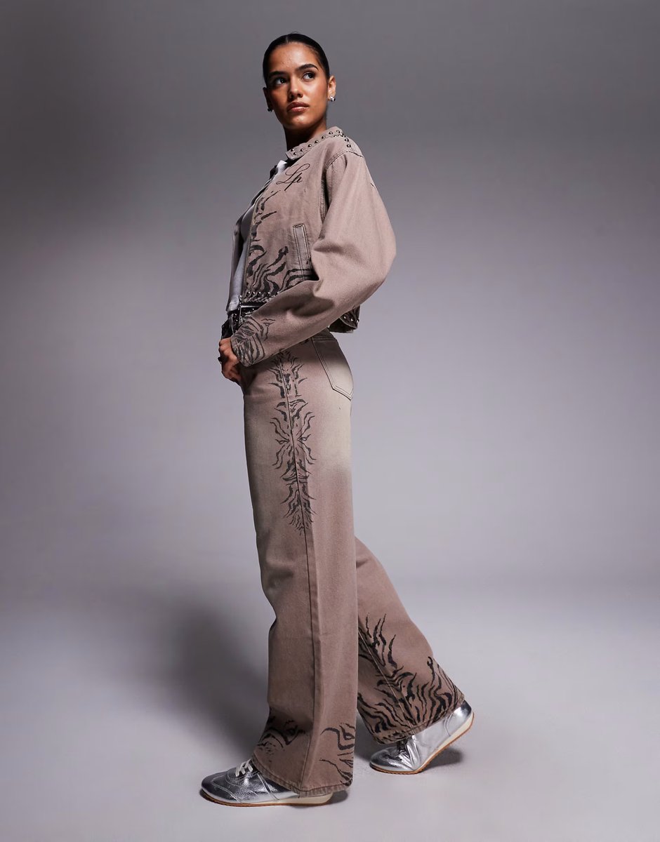 ASOS Liquor N Poker baggy fit rip repair jeans co-ord in leopard - 3