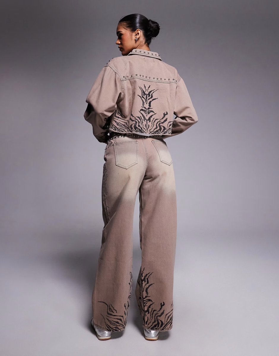 ASOS Liquor N Poker baggy fit rip repair jeans co-ord in leopard - 4