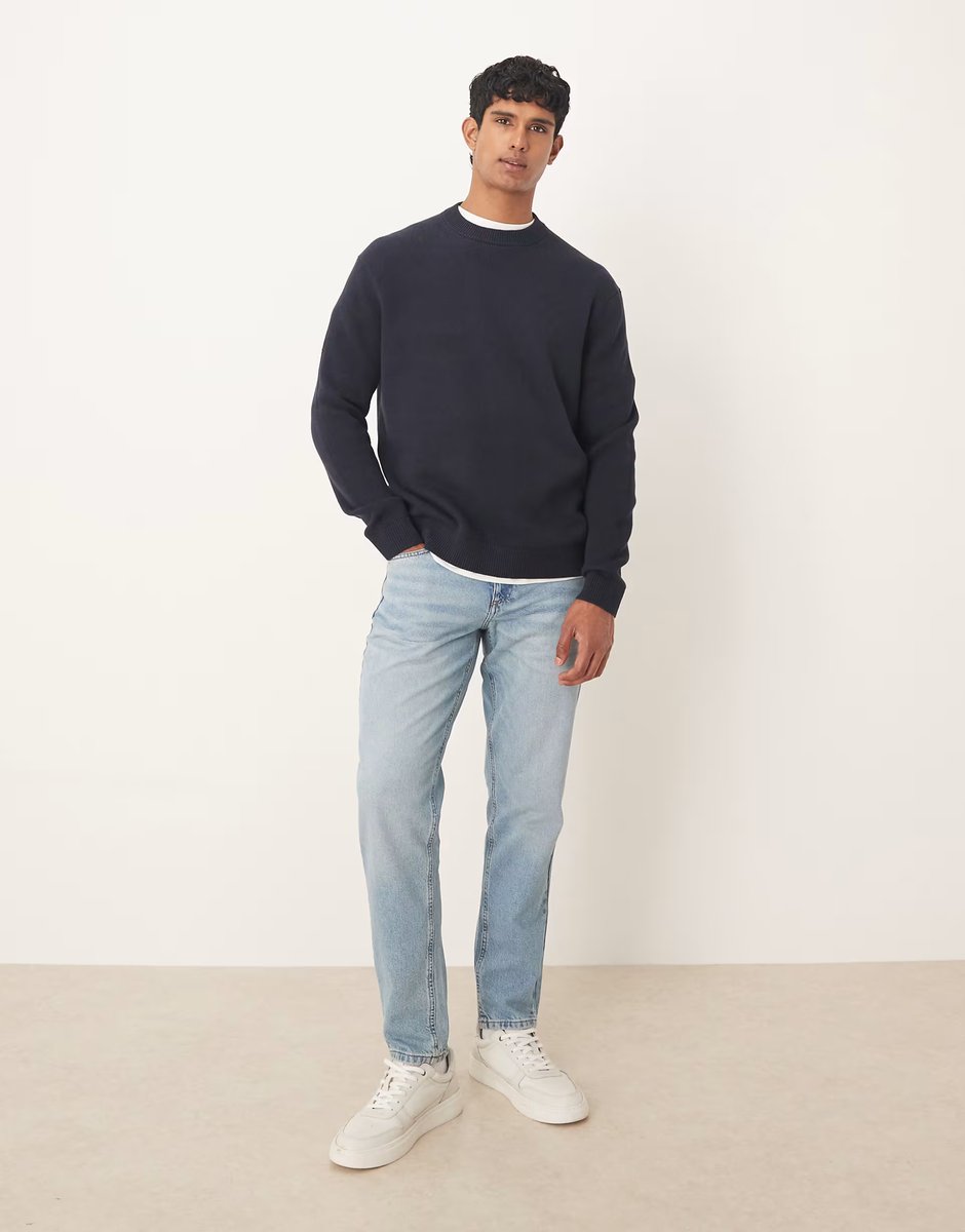 ASOS Selected 100% cotton boxy knitted jumper in navy - 2