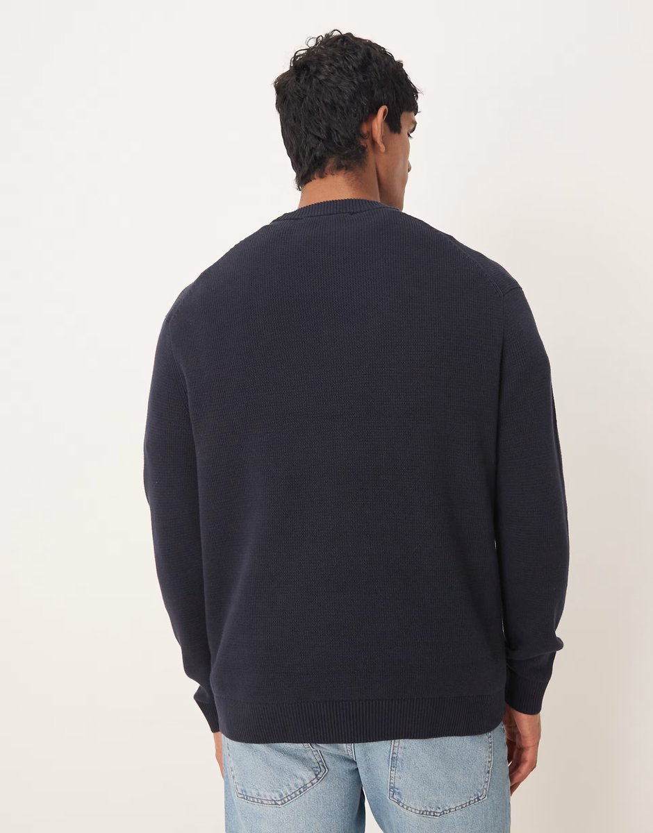 ASOS Selected 100% cotton boxy knitted jumper in navy - 3