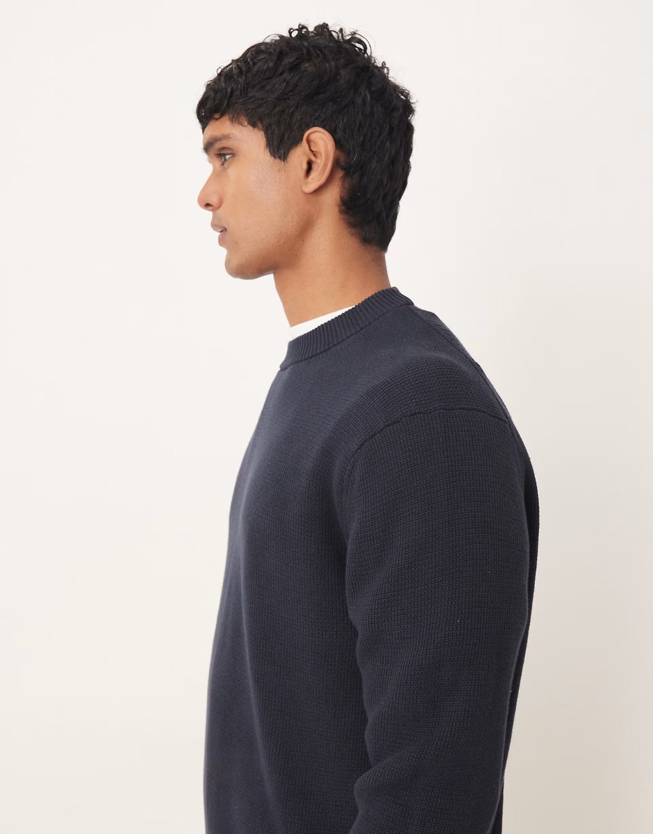 ASOS Selected 100% cotton boxy knitted jumper in navy - 4