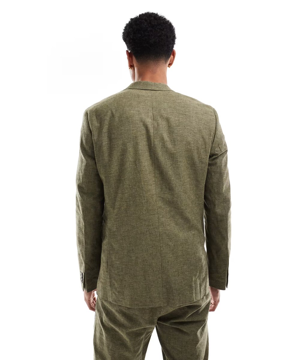 ASOS Jack & Jones Premium slim fit linen suit jacket in olive green - 2