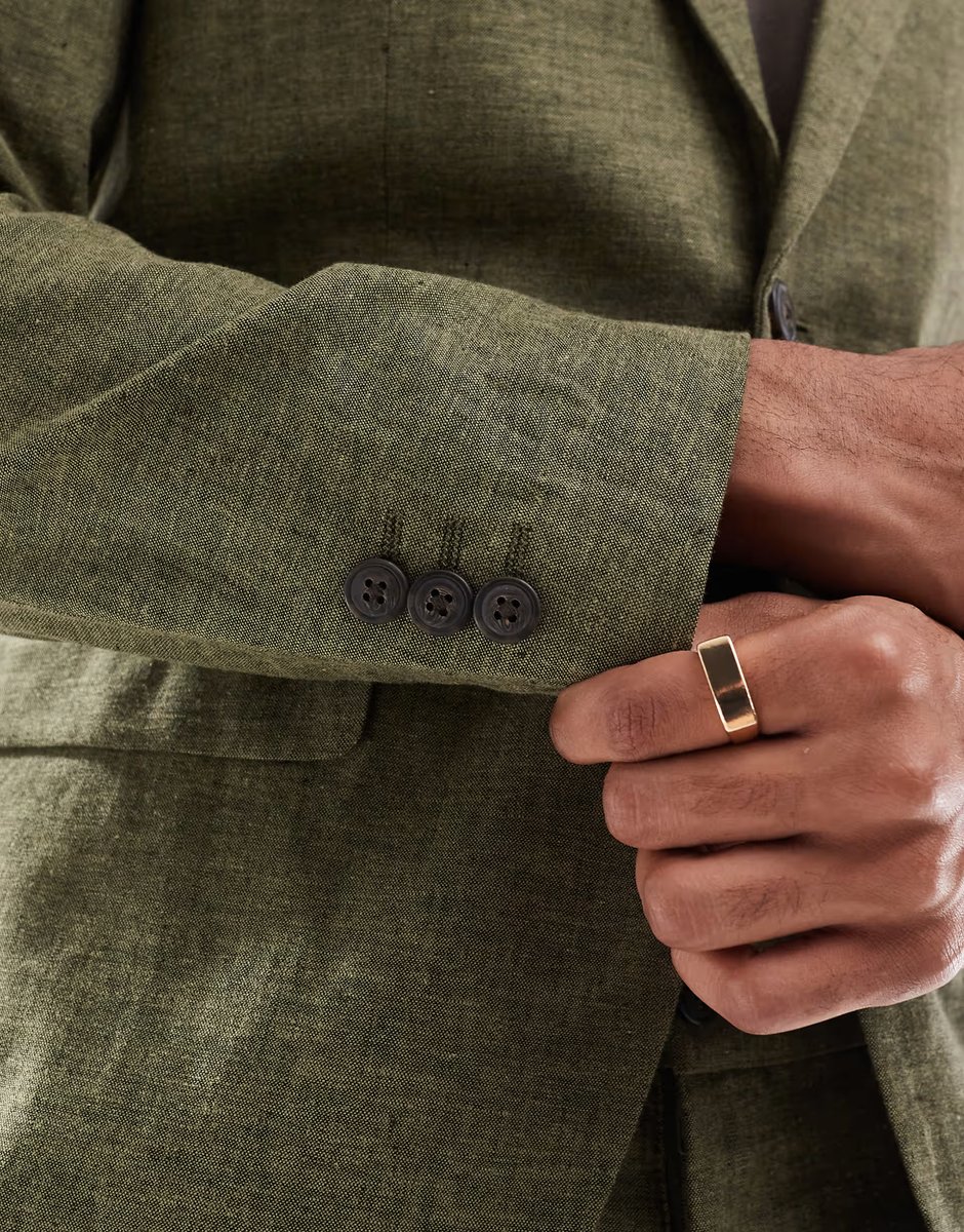 ASOS Jack & Jones Premium slim fit linen suit jacket in olive green - 3