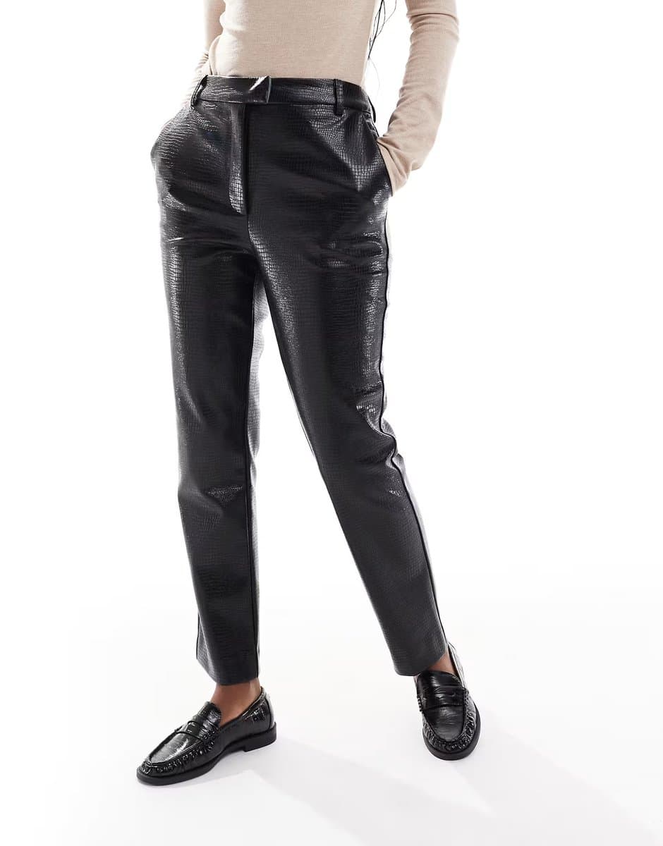 ASOS ASOS DESIGN tailored croc faux leather slim ankle grazer trousers in black 