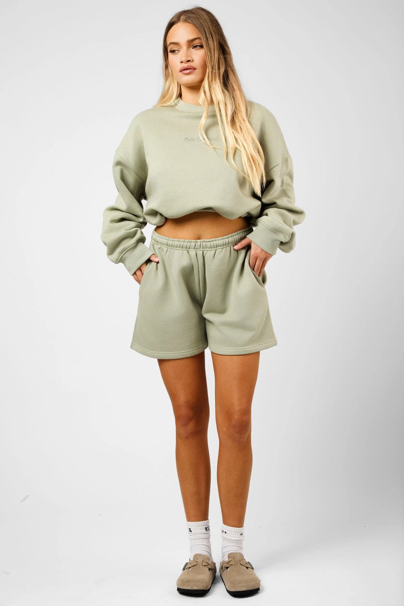 Kaiia Kaiia The Label Bubble Hem Cropped Sweatshirt Sage - 4