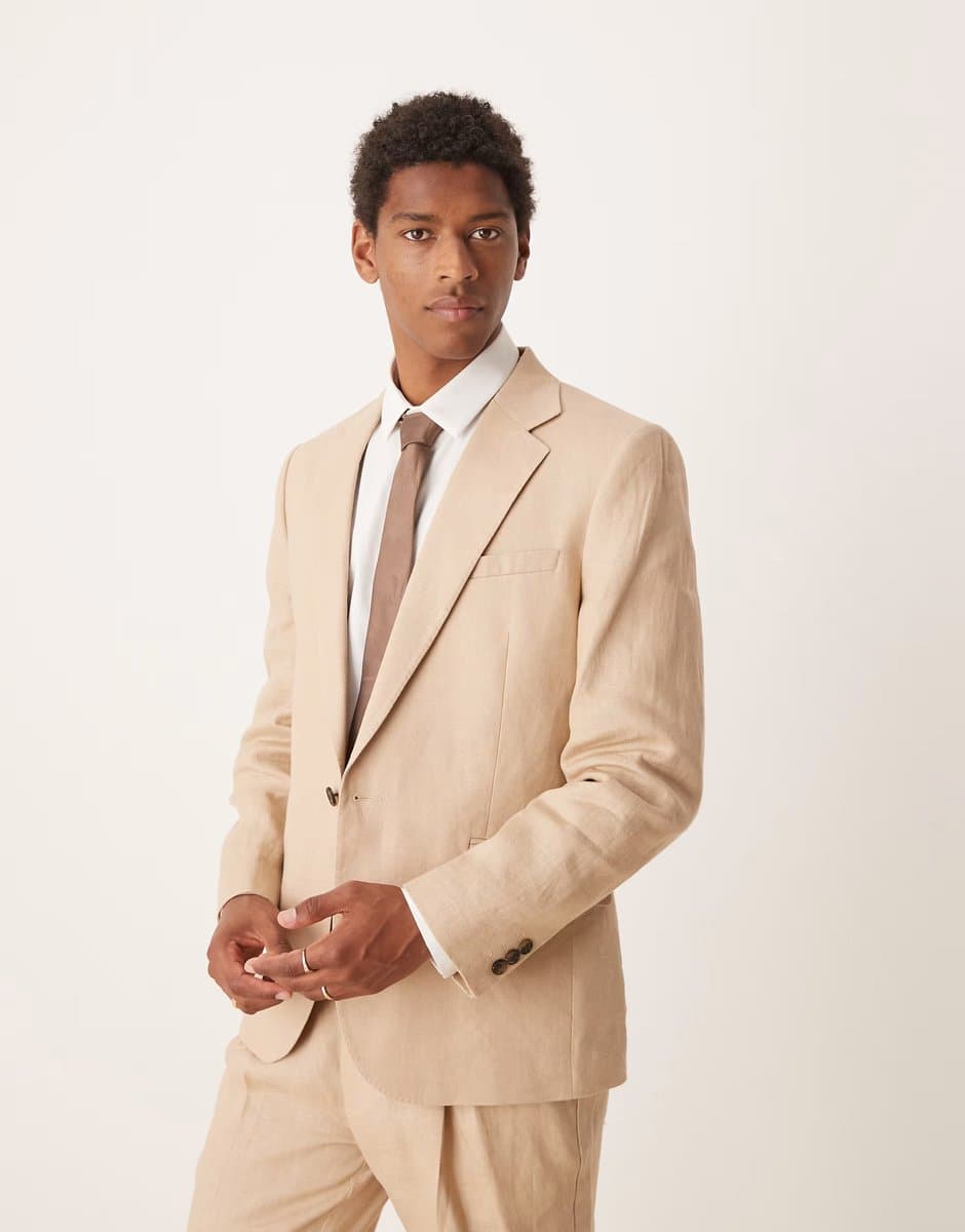 ASOS ASOS DESIGN premium 100% linen slim suit jacket in stone