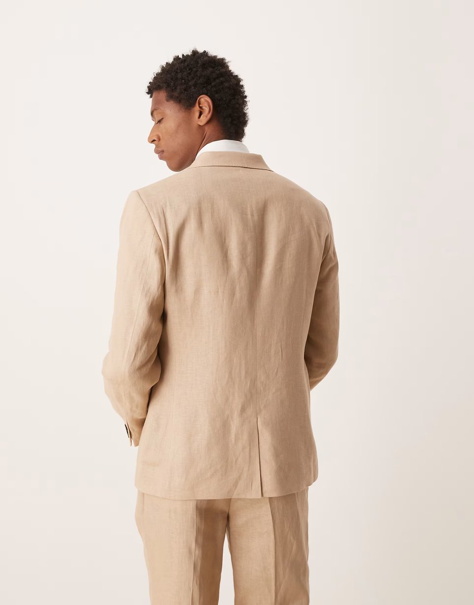 ASOS ASOS DESIGN premium 100% linen slim suit jacket in stone - 3